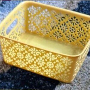 1 Yellow Decorative Storage Basket Plastic Storage Basket Floral Design